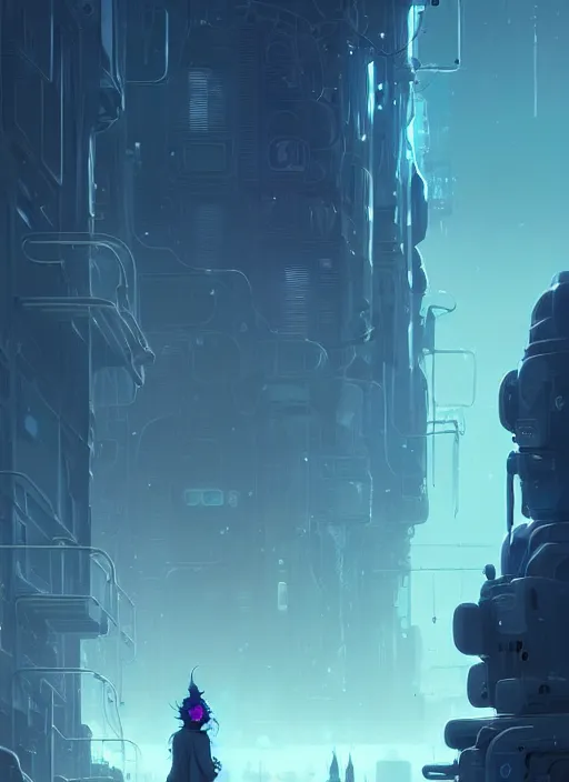 Image similar to highly detailed portrait of stunning android elemental witch lady, stray wiring by atey ghailan, james gilleard, by joe fenton, by greg rutkowski, by greg tocchini, by kaethe butcher, 4 k resolution, gradient blue, cyan, black and white color scheme!!! ( ( snowy glaciated robotic dystopian city background ) )