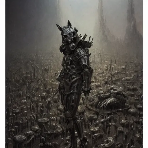 Image similar to armor made of bones, anthropomorphic shiba inu, metalic, stuning 3 d render, masterpiece, glowing black aura, foggy dark graveyard, by donato giancola and greg rutkowski and wayne barlow and zdzisław beksinski, realistic face