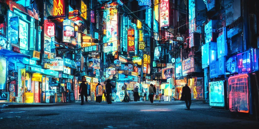 Image similar to outside black blue neon cyberpunk city on north atlantic island, soft lights