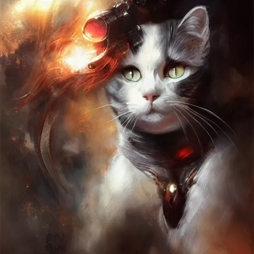 Image similar to cat, by raymond swanland