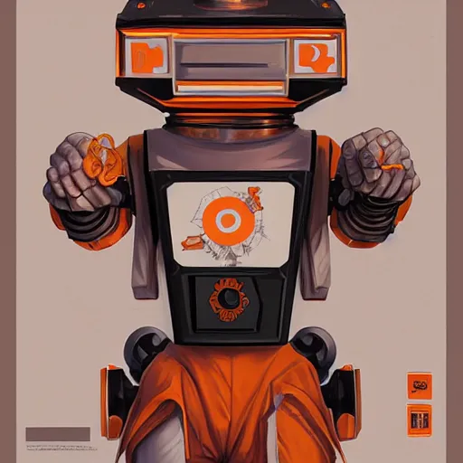 Prompt: robot like d8 dice orange with white digital art, digital paiting, overcoat art by JC Leyendecker and sachin teng
