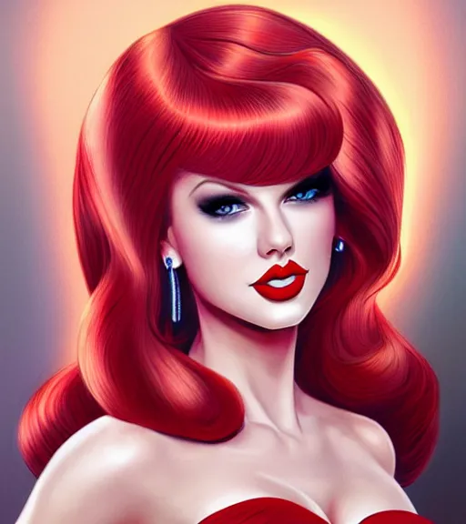 Image similar to Taylor Swift cosplaying as jessica rabbit, by artgerm, deviantart