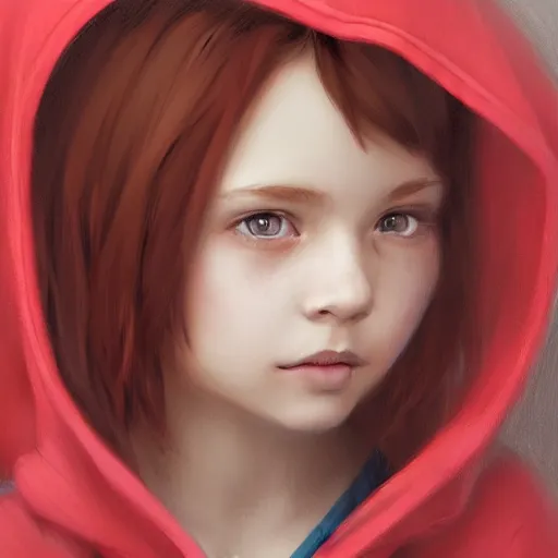 Image similar to a cute tiny girl with short red hair wearing a hoodie, digital art, very beautiful face, pretty face, very detailed eyes, full body illustration, 8 k resolution, soft painting, by greg rutkowski, wlop, rossdraws,