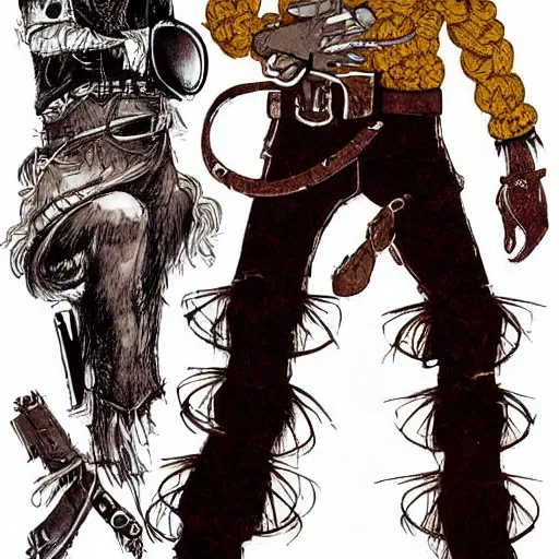 Prompt: spaghetti western, mexican vaquero, yoshitaka amano character design