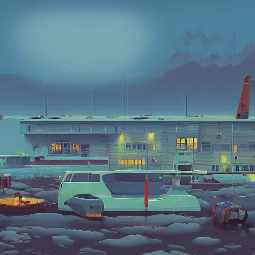 Image similar to yachting club by simon stalenhag