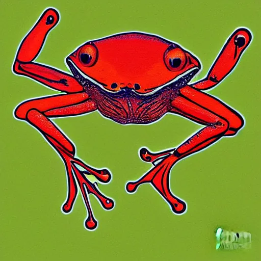 Image similar to a frog with crab legs, digital art