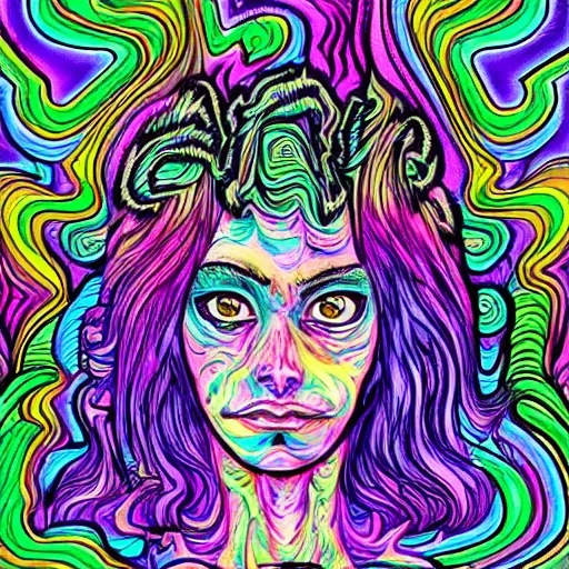 Prompt: a psychedelic godlike humanoid, hyper detailed, in the style of rutkowski and junji ito and bob ross and lisa frank, selfie