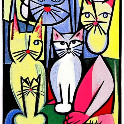 Prompt: cats party by Picasso