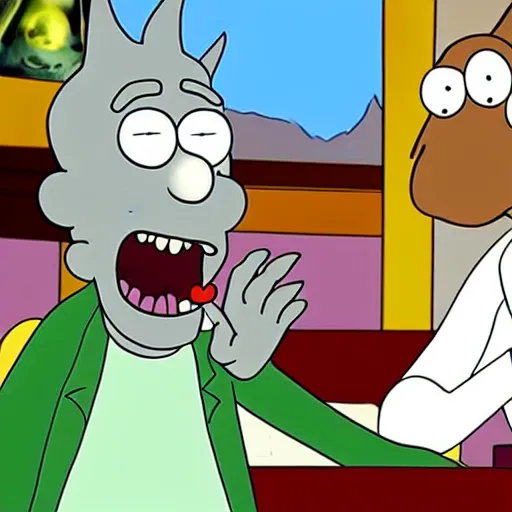 Prompt: still image of Alf appearing as a guest star in an episode of Rick and Morty, animated, 4k