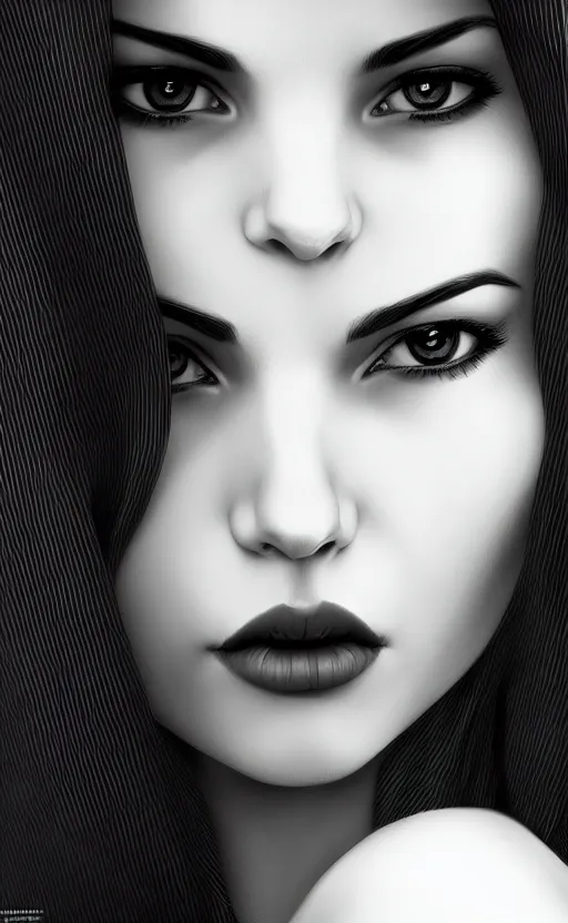 Image similar to up close portrait of a beautiful woman in black and white, photorealistic, upper body, art by diego fazio and diegoKoi and artgerm, concept art, hyper sharp focus, 8k highly detailed