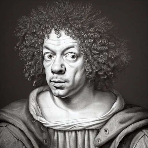 Image similar to A 17th century Baroque Painting of Dean Ween, grainy, realistic, hyperrealistic, very realistic, very very realistic, highly detailed, very detailed, extremely detailed, detailed, digital art, trending on artstation, detailed face, very detailed face, very detailed face, realism, HD Quality, 8k resolution, intricate details, body and head in frame, painting, oil painting, trending on deviantart, Baroque Painting