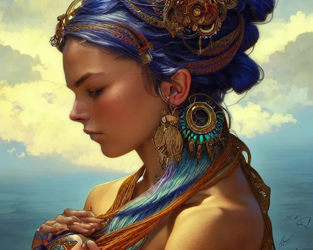 Image similar to photography of mati klarwein, deep focus, d & d, fantasy, intricate, elegant, highly detailed, digital painting, artstation, concept art, matte, sharp focus, illustration, hearthstone, art by artgerm and greg rutkowski and alphonse mucha