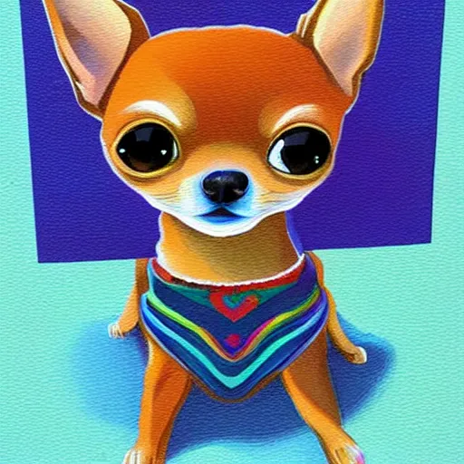 Prompt: a jeremiah ketner acrylic impasto! illustration of an adorable and cute tan chihuahua