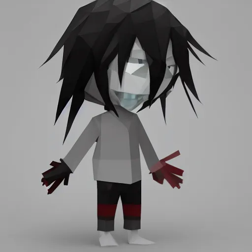 Prompt: low polygon jeff the killer, isometric, ultra hd, octane render, on a white background