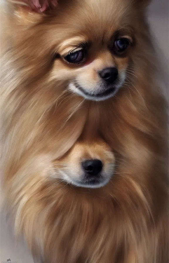 Image similar to the beautiful blonde princess of cute old long - haired chihuahuas, hyper - realistic concept art illustration, trending on artstation