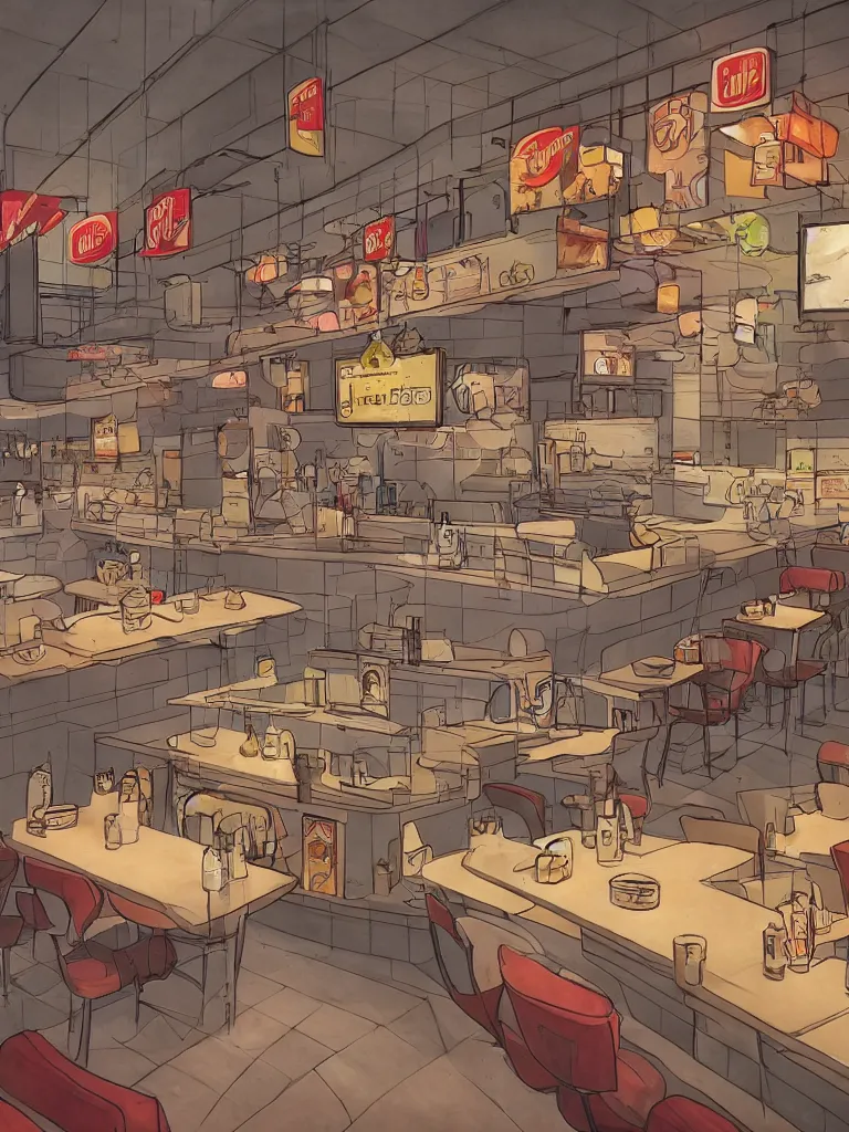 Image similar to burger joint by disney concept artists, blunt borders, rule of thirds