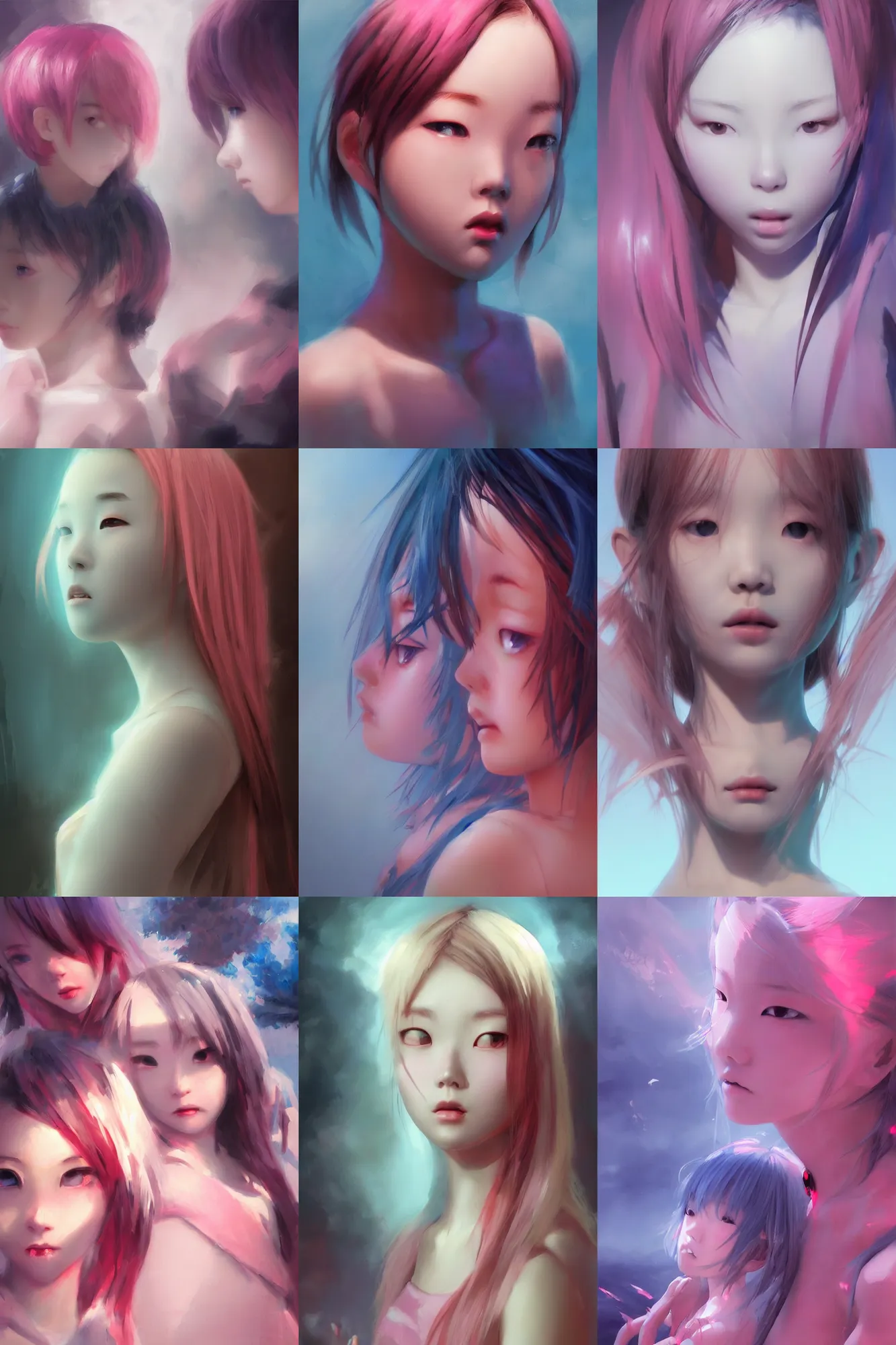 Image similar to 3d dark infrared octane render concept art by D. Jun, by Mo Xiang Tong Xiu, by Igarashi Daisuke, beauty portrait anime minimalists girls under dark pink and blue water. cute sad face. dramatic deep light, trending on artstation, oil painting.