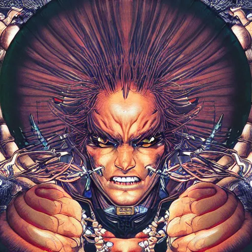 Image similar to portrait closeup of crazy dhalsim, symmetrical, cinematic colors, by yoichi hatakenaka, masamune shirow, josan gonzales and dan mumford, ayami kojima, takato yamamoto, barclay shaw, karol bak, yukito kishiro