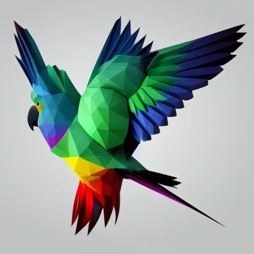 Image similar to isometric vector low poly rainbow parrot icon, white background, cgsociety, volumetric, lighting
