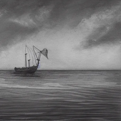 Image similar to A ship on a deserted island, realism drawing on white background