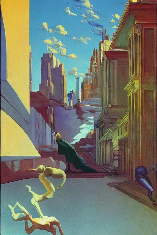 Image similar to surrealism!!!!! liminal vaporwave dreams, magical, painted by Edward Hopper, painted by salvador dali, painted by moebius, airbrush