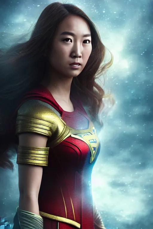 Image similar to majestic and regal portrait of an asian female supergirl, dc universe, perfect face, beautiful, intricate, epic, elegant, fantasy, highly detailed, digital painting, hard focus, beautiful volumetric lighting, epic light, ultra detailed, by leesha hannigan, ross tran, thierry doizon, kai carpenter, ignacio fernandez rios