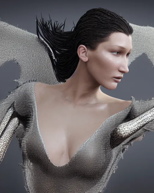 Image similar to a highly detailed metahuman 8 k close up render of bella hadid in iris van herpen dress made in unreal engine 4