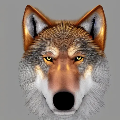 Image similar to golden wolf with glowing purple eyes