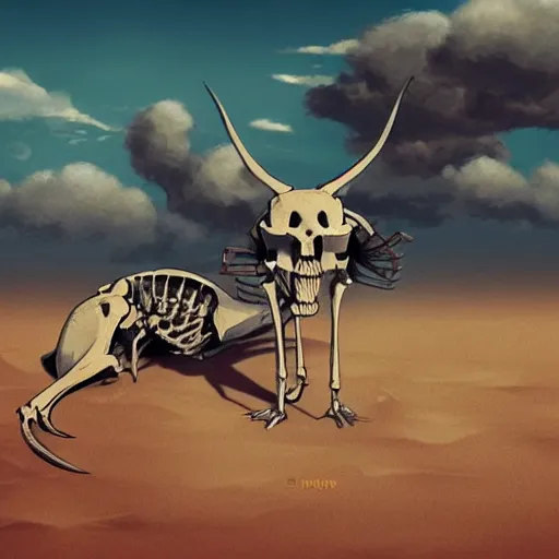 Image similar to animal skeleton in desert,cgstation,artstation, pixiv. style anime - Upscaled (Max) by