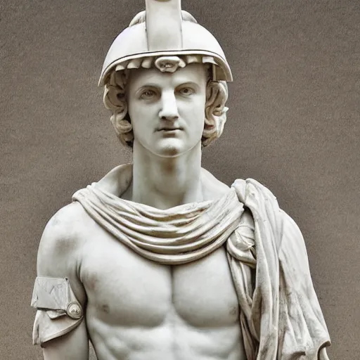 Image similar to marble statue of a roman soldier, photograph, highly detailed