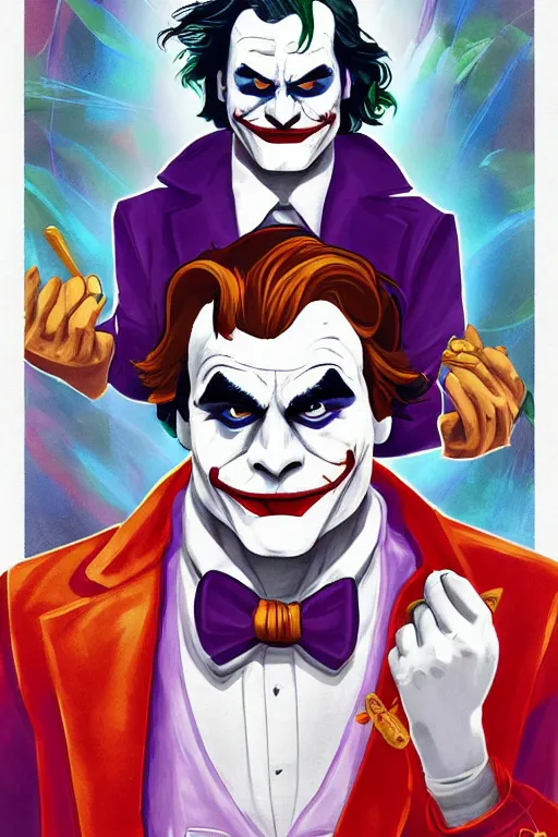 Prompt: joaquin phoenix joker issues 1, sadness, flame, red flower, copyright by dc comic, book cover, justify content center, delete duplicate content!, violet polsangi pop art, gta chinatown wars art style, bioshock infinite art style, incrinate, realistic anatomy, hyperrealistic, 2 color, white frame, content balance proportion