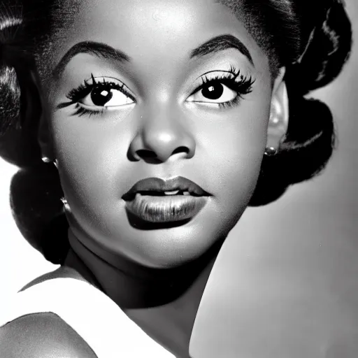 Image similar to black and white photo of a beautiful and elegant 1 9 5 9 young black actress with four in her hair