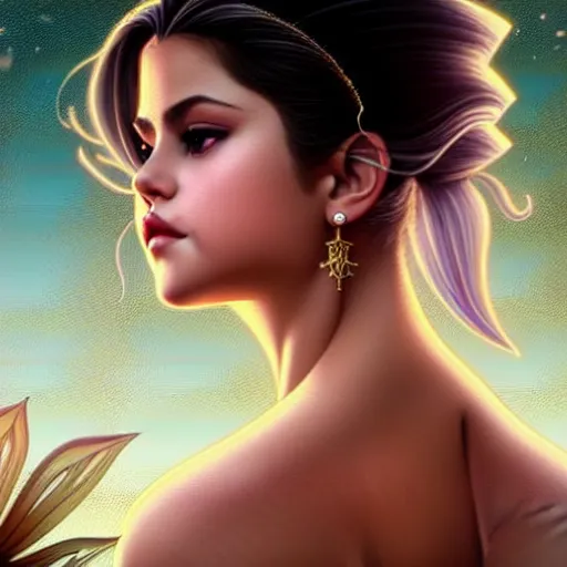 Prompt: selena gomez, beauty expressive pose, fantasy, intricate, elegant, highly detailed, digital painting, artstation, concept art, smooth, sharp focus, illustration, art by artgerm and greg rutkowski and alphonse mucha