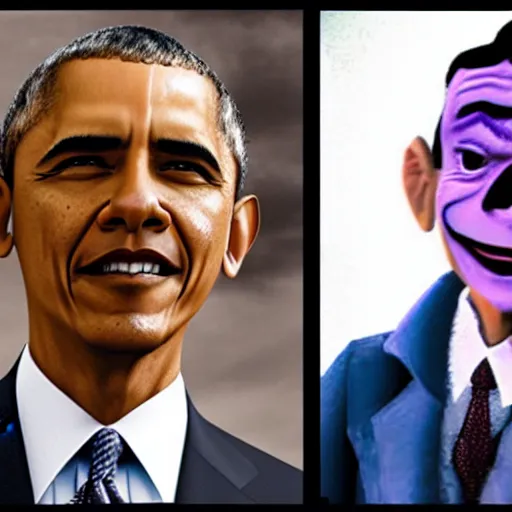 Prompt: surfing barack obama as mr. bean as the joker from batman, surfing still from batman vs bean at the beach, 2 0 2 0