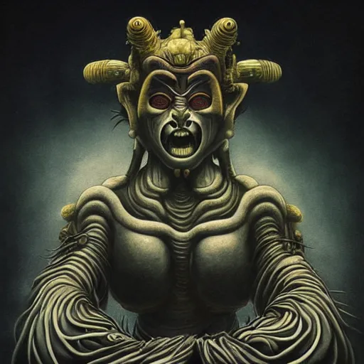 Prompt: naraka buddhist demon korean female, appy female alien, tubular creature, blood vesels, no face, dystopian surrealism, alex ries zdzisław beksinski, symmetrical long head, smooth marble surfaces, smooth marble surfaces, detailed ink illustration, detailed ink illustration, raiden metal gear, cinematic smooth stone, deep aesthetic, concept art, intricate