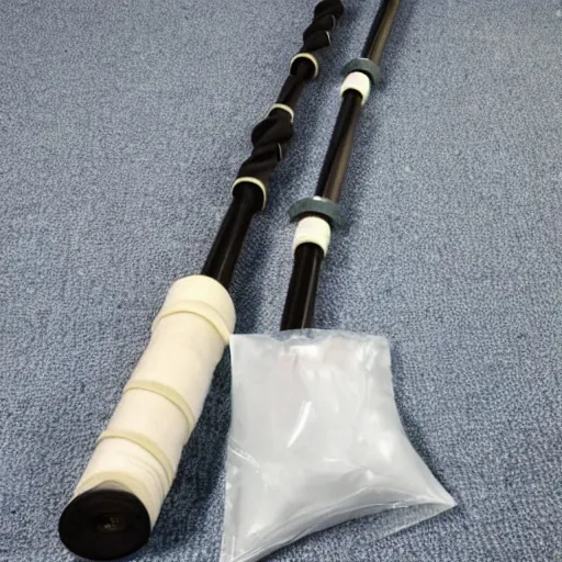 Image similar to bagpipes made of foley catheter bag and clear tubes