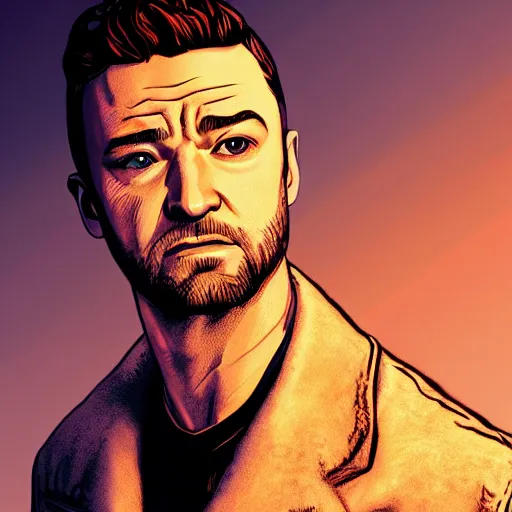 Prompt: justin timberlake portrait, borderlands, tales from the borderlands, the wolf among us, comic, cinematic lighting, studio quality, 8 k