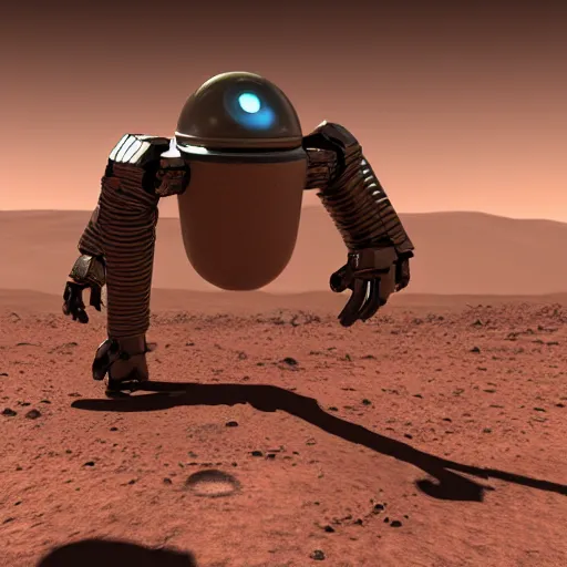 Image similar to realistic human - like android on mars, alone, apocalypse, low power, realistic light and shadow effects