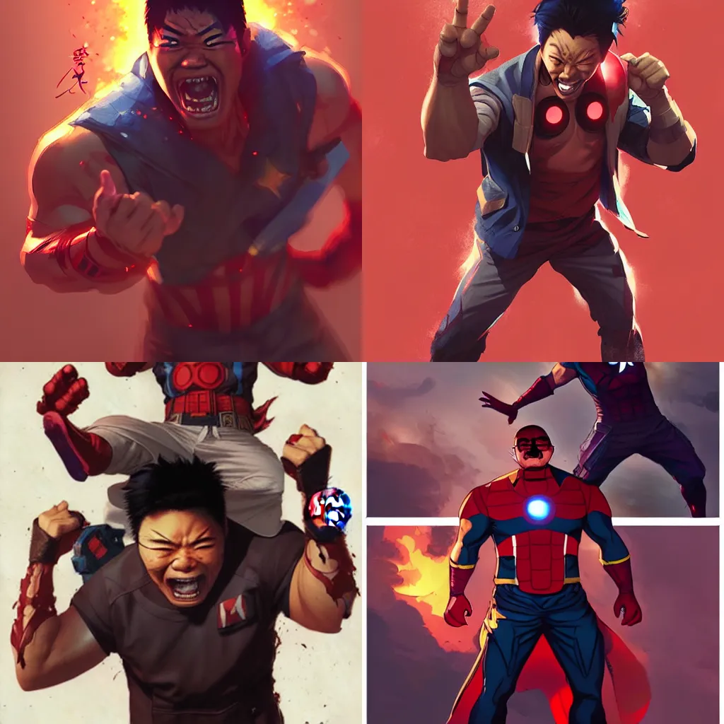 Prompt: crazy asian man as the character of marvel avengers by artgrem, greg rutkowski, ross tran, kuvshinov