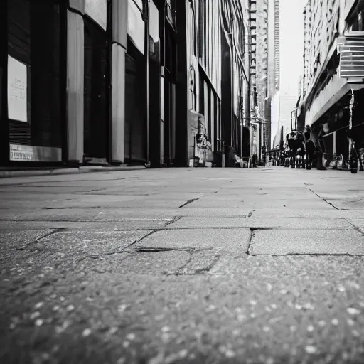 Prompt: a plastic cup on the sidewalk of a big city, sigma 2 4 mm f / 8