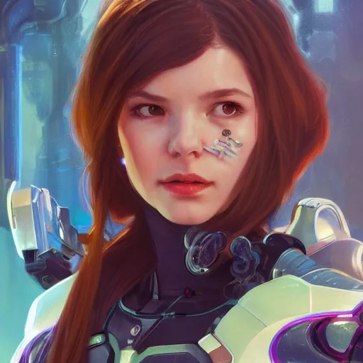 Image similar to science-fiction character portrait of DVA from Overwatch, intricate, wild, highly detailed, digital painting, artstation, upper body, concept art, smooth, sharp focus, illustration, art by artgerm and greg rutkowski and alphonse mucha