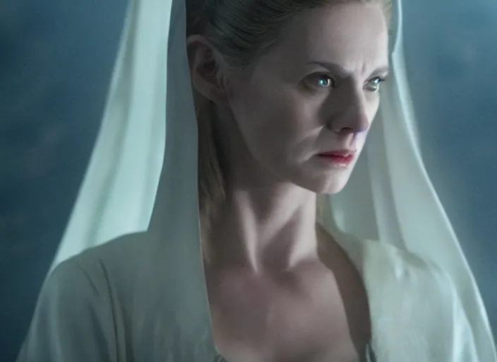 Image similar to film still of the high priestess in the new scifi movie, 4 k