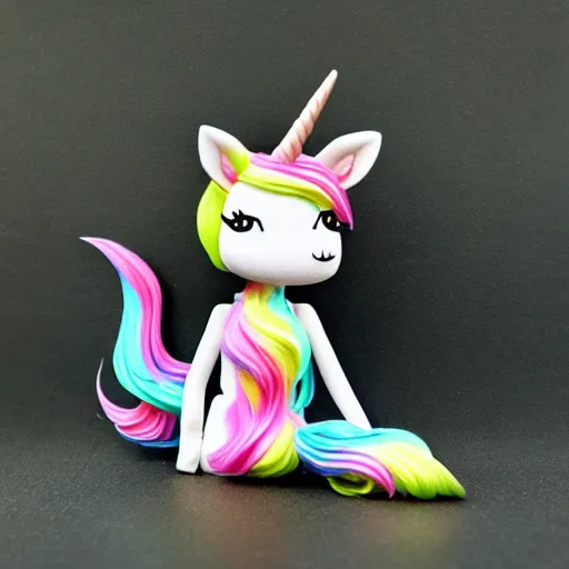 Image similar to unicorn vinyl stop motion doll