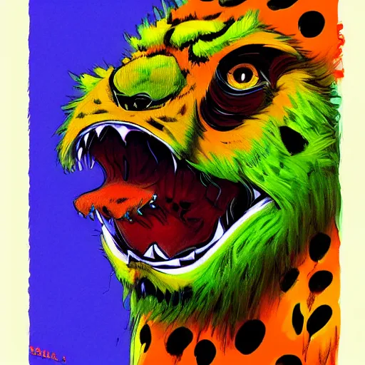 Image similar to a tennis ball monsters ,cheetah, colorful, digital art, fantasy, magic, trending on artstation, ultra detailed, professional illustration by Basil Gogos