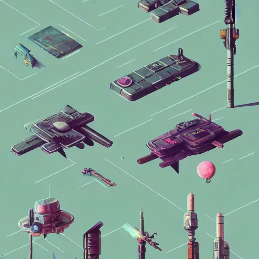 Image similar to context independency game art, detailed, artstation, 8 k, sci - fi, pastel colors, props, panel, concept, simon stalenhag, blueprint, items and gadget, big medium small, blueprint, vintage - w 1 0 2 4