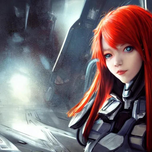 Prompt: red haired girl, warframe armor, beautiful, dreamy, pretty face, blue eyes, portrait, bright light, scifi, utopian architecture in the background, laboratory, 4 k, high definition, ultra realistic, aura of light, cinematic, extreme details, focused, masterpiece, art by akihito tsukushi, akasuki brightmind