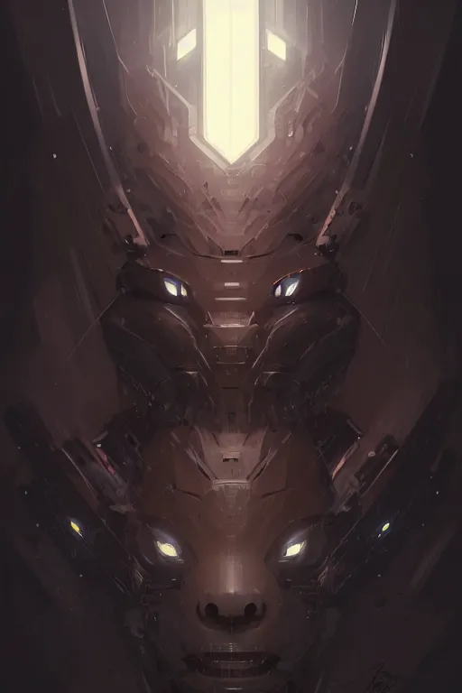 Image similar to professional concept art portrait of a predatory robotic species in a dark room by artgerm and greg rutkowski. an intricate, elegant, highly detailed digital painting, concept art, smooth, sharp focus, illustration, in the style of cam sykes.