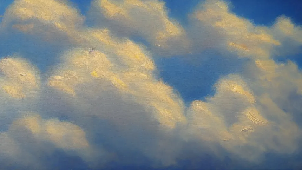 Image similar to oil painting of clouds by ian fisher, 4 k resolution