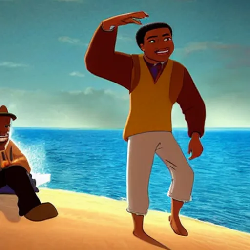 Prompt: a dreamworks movie about martin luther king jr shipwrecked on a desert island