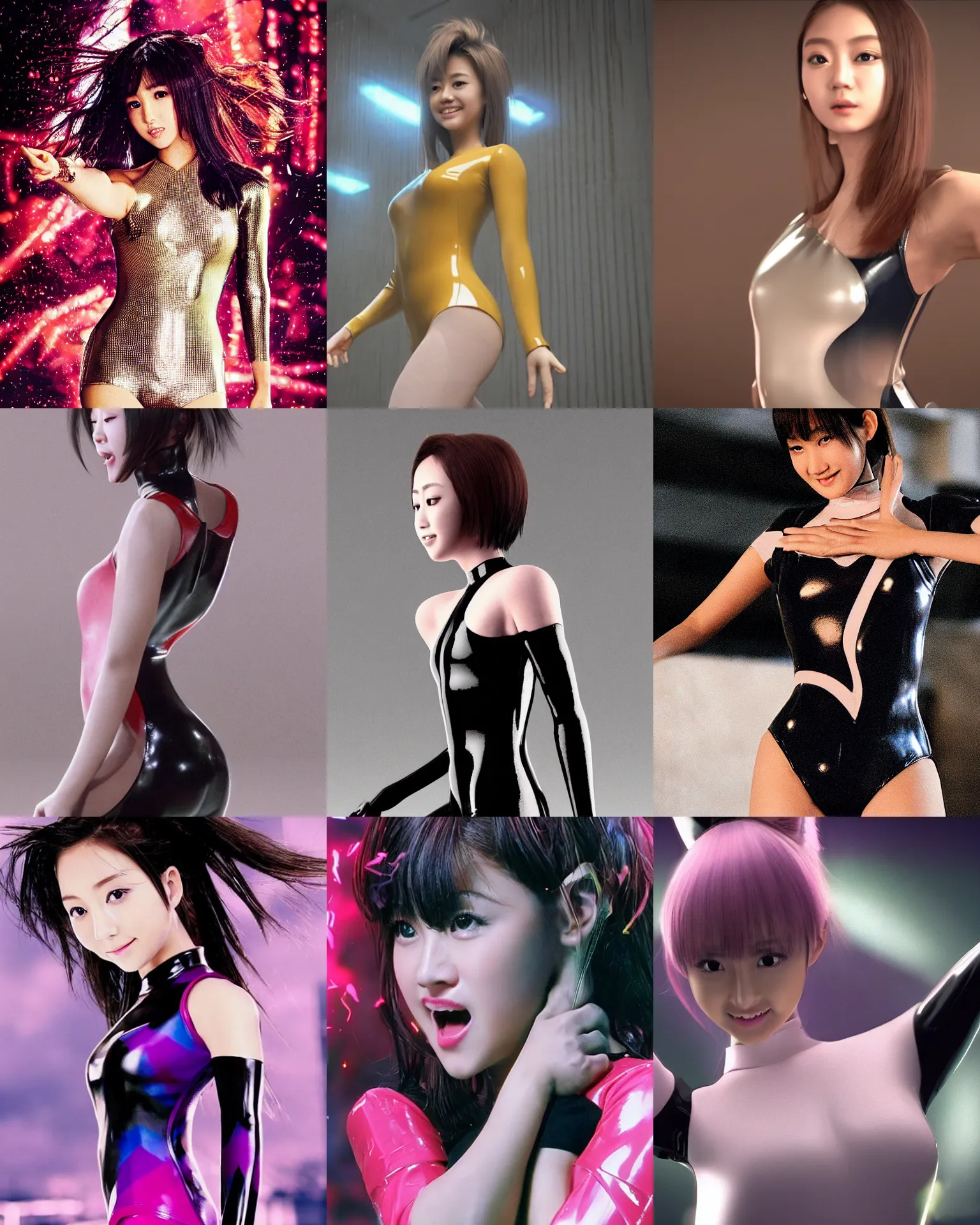 Prompt: Worksafe,clothed.1990s,unbelievably beautiful,perfect,dynamic,epic,cinematic 3D CG of a close-up beautiful cute young J-Pop idol actress girl in latex leotard,expressing joy.By a Iranian movie director.Motion,VFX,Inspirational arthouse,high budget,hollywood style,at Behance,at Netflix,Instagram filters,Photoshop,Adobe Lightroom,Adobe After Effects,taken with polaroid kodak portra